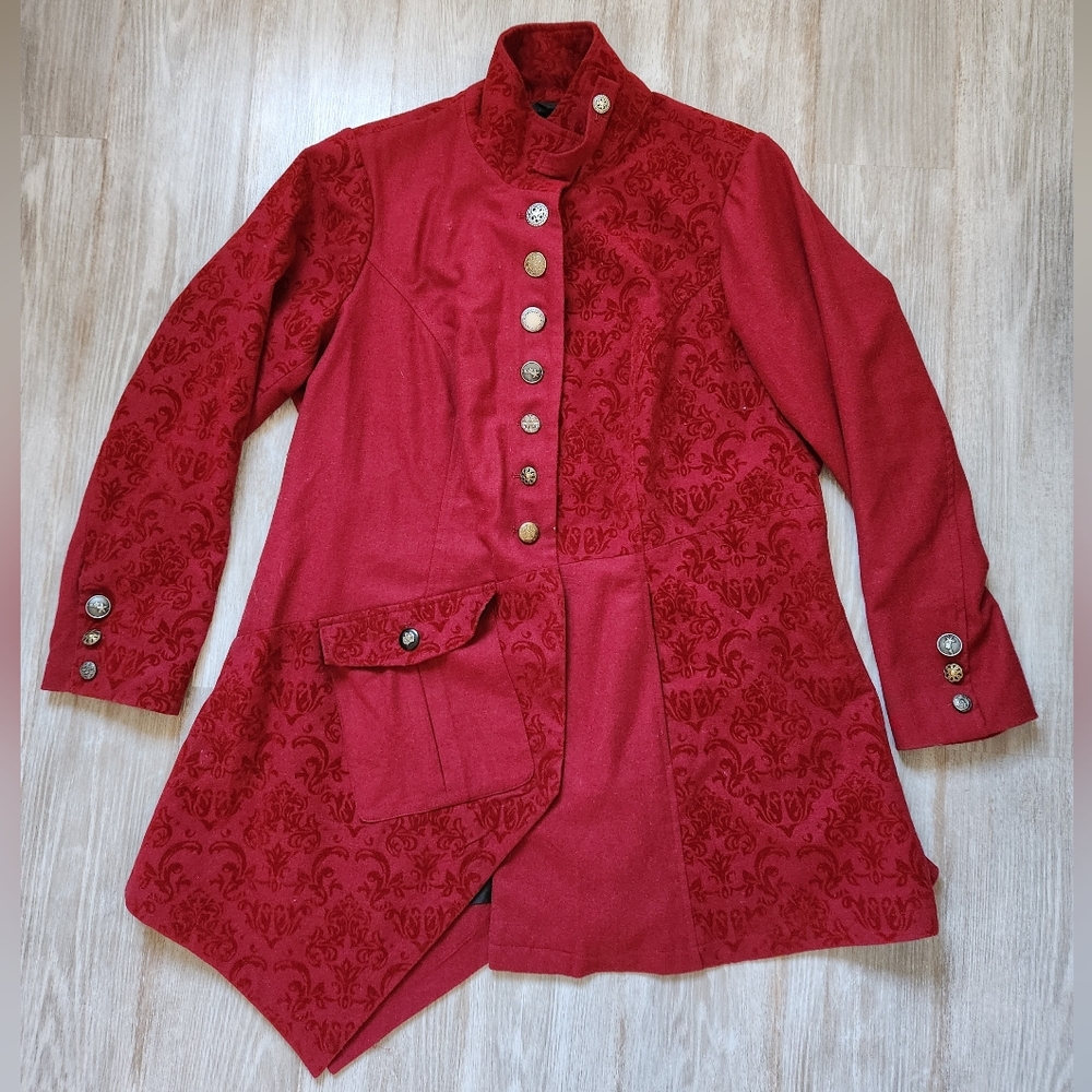 Venus Red Patchwork Wool Blend Coat Asymmetrical … - image 1